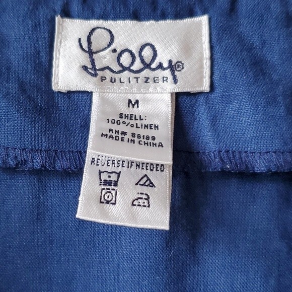 LILLY PULITZER NAVY BLUE GOLD BEADED LINEN TUNIC SIZE MEDIUM - Picture 4 of 10